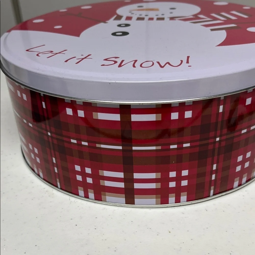 Festive Snowman Tin with Red and White Design